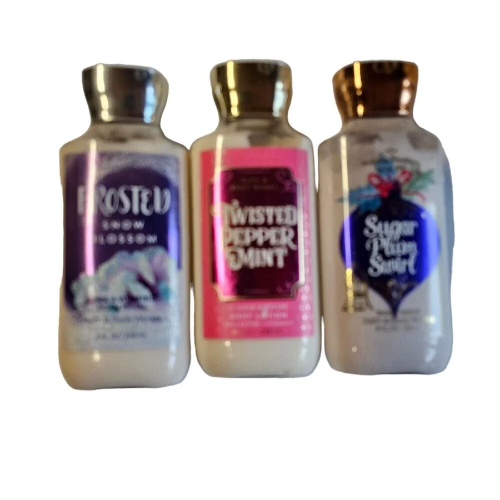 3 BATH & BODY WORKS Body Lotions Snow Blossom‎ Peppermint Sugar Plum